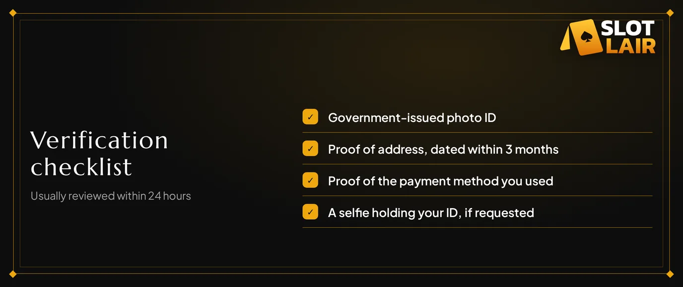 Submit verification documents checklist.